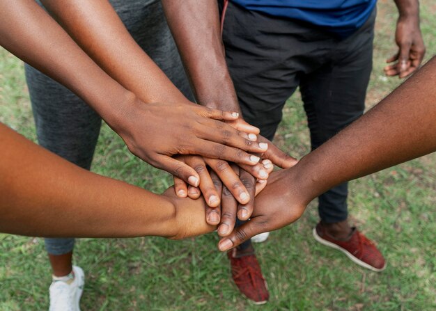 Close up team hand shake