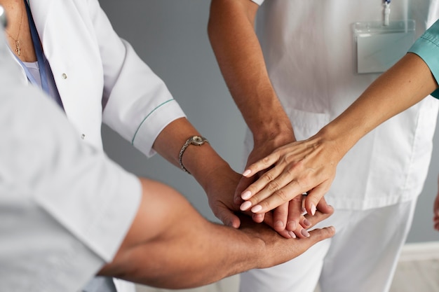 Close up on team of health workers