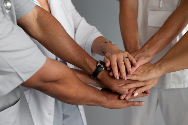 Close up on team of health workers