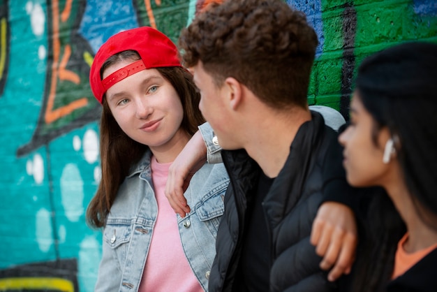 Close up teenagers outside