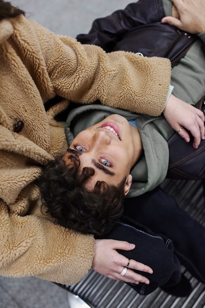 Close up teens sitting together