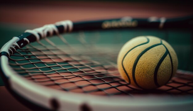 Close up of tennis ball in competition Selective focus generative AI