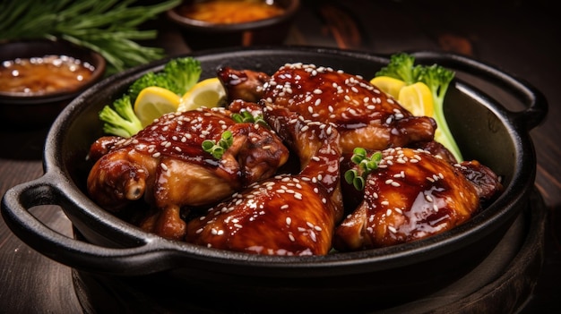 Foto gratuita prossimo piano di pollo alla griglia teriyaki