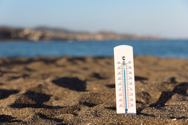 Close up on thermometer showing high temperature