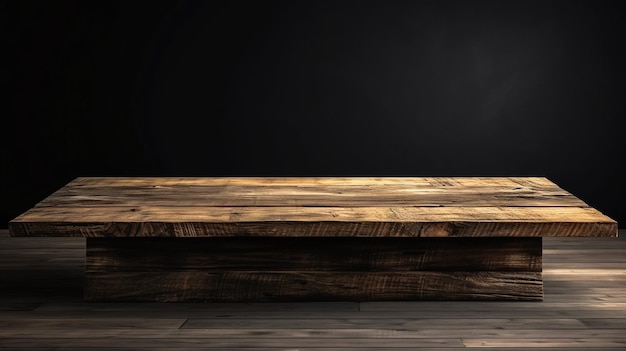 Foto gratuita chiuda in su della parte superiore tavolo in legno nel concetto di sfondo muro scuro per la pubblicità generative ai
