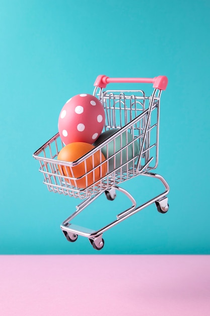 Close up on toy cart with easter eggs