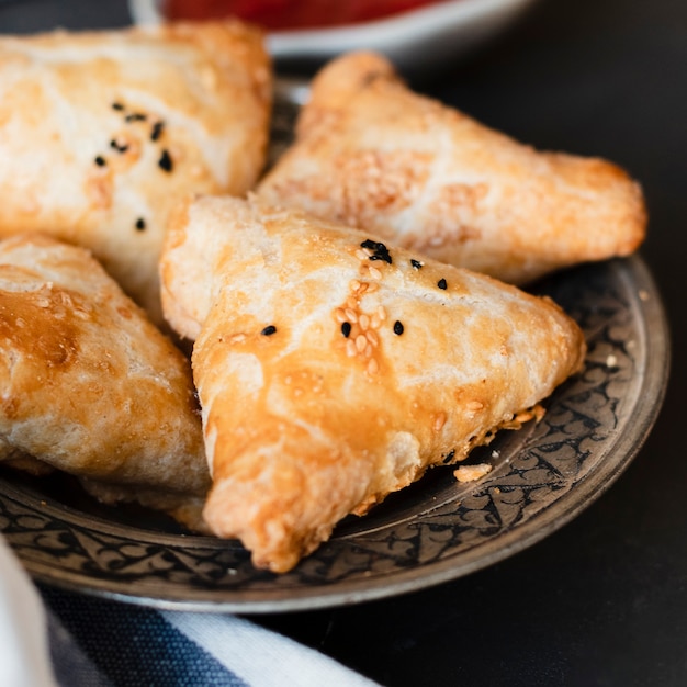 Close-up traditional indian bakery pies