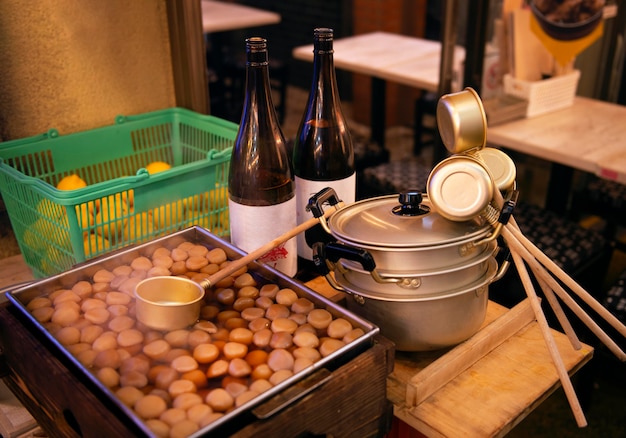 Close up of traditional japanese food court