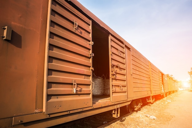 Close-up of train with containers