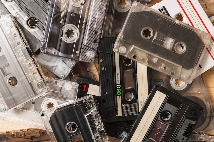 Free Photo close-up of transparent cassette tapes