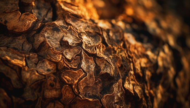 A close up of a tree bark with the sun shining on it.