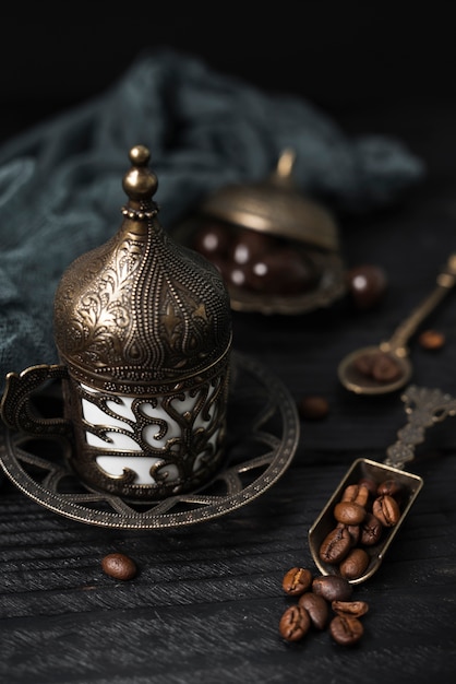 Close-up of turkish cup of coffee