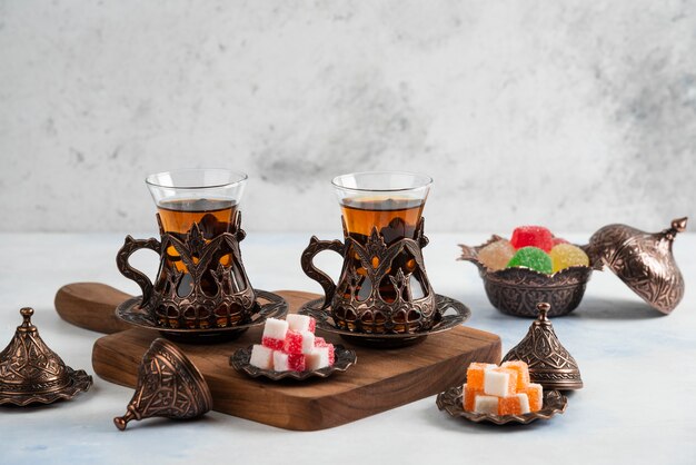 Close up of Turkish Tea set