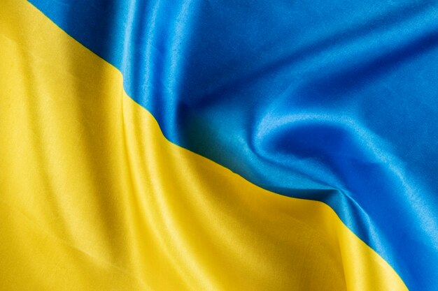 Close up ukranian flag above view