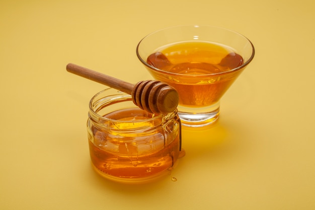 Close-up variety of honey bowls