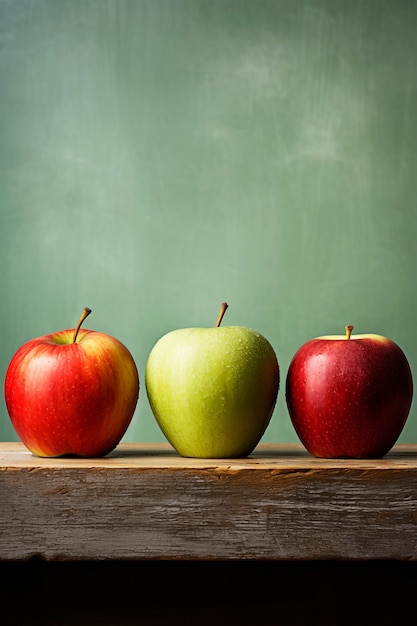 Close up various apples in line