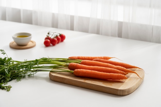 Close up on vegetables in kitchen