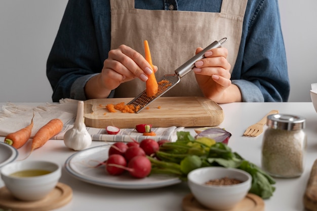 Close up on vegetables in kitchen