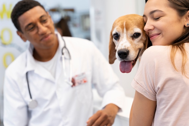 Foto gratuita primo piano sul veterinario che si prende cura dell'animale domestico