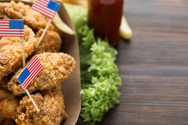 Close-up view of american food