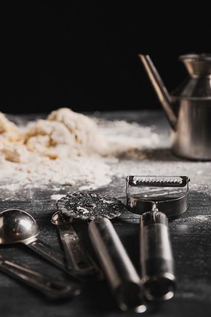 Close-up view bakery tools on the table