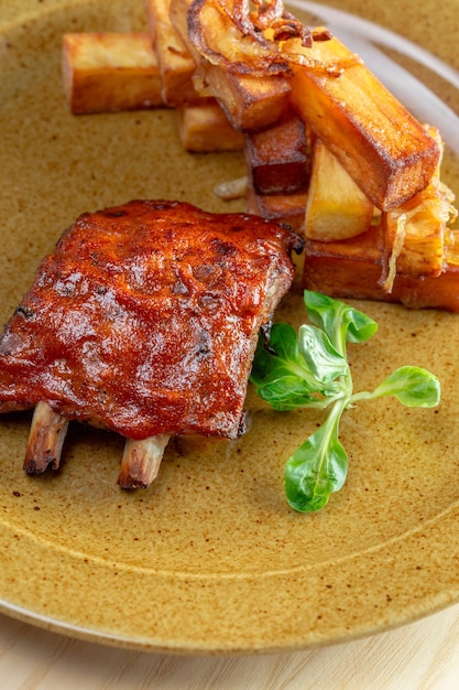 Close up view of barbecue ribs