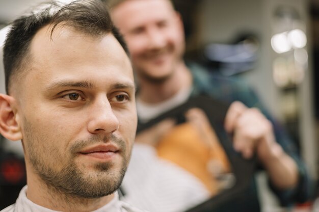 Close-up view of barber shop concept