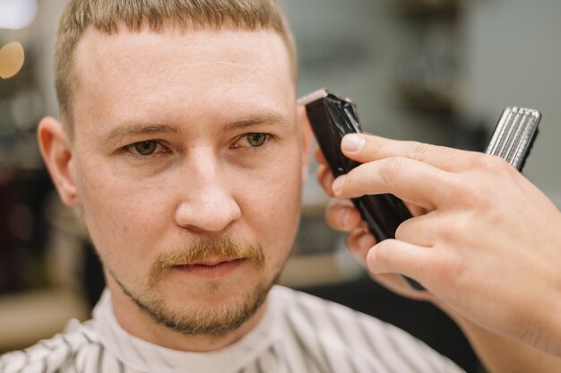 Close-up view of barbershop concept