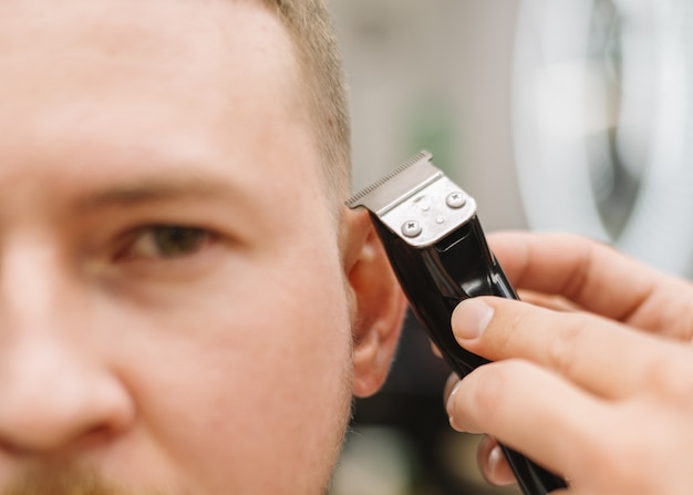 Close-up view of barbershop concept