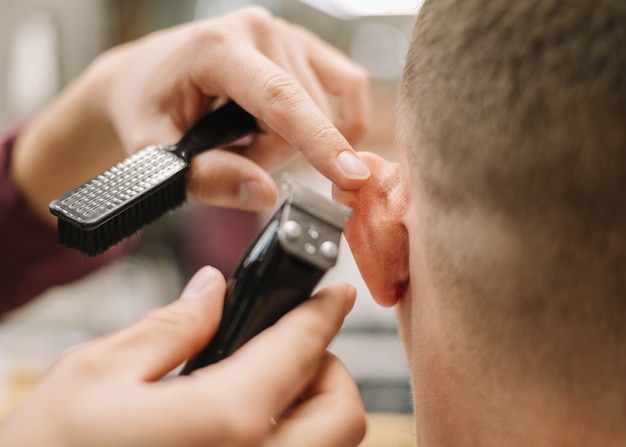 Close-up view of barbershop concept