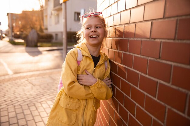 Close up view of beautiful kid outdoors luffing