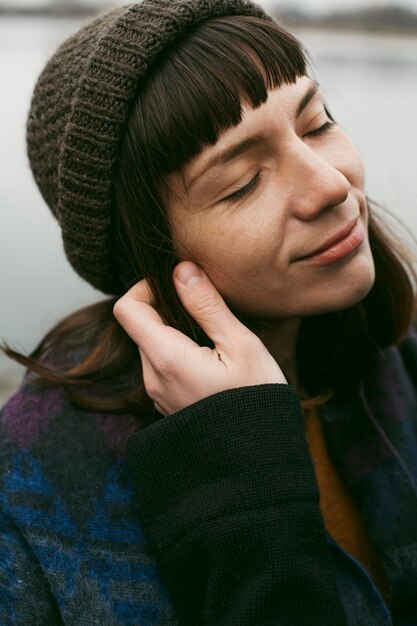 Close-up view of beautiful smiling woman