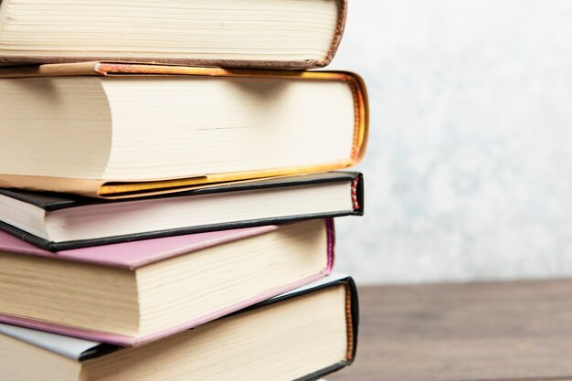 Close-up view of books with blurred background