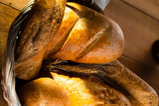 Close-up view of bread on basket