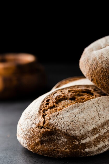 Close-up view of bread on black background