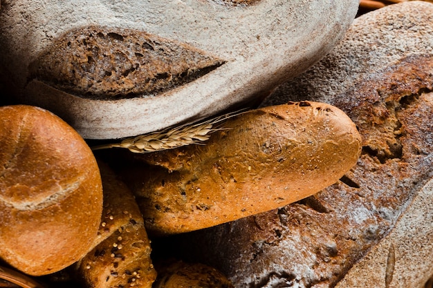 Close-up view of bread and wheat