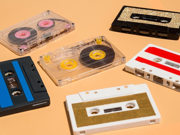 Close-up view of casette music concept