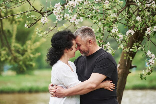 Close up view. Cheerful couple enjoying nice weekend outdoors. Good spring weather