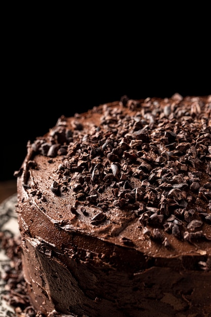 Close-up view of chocolate cake concept