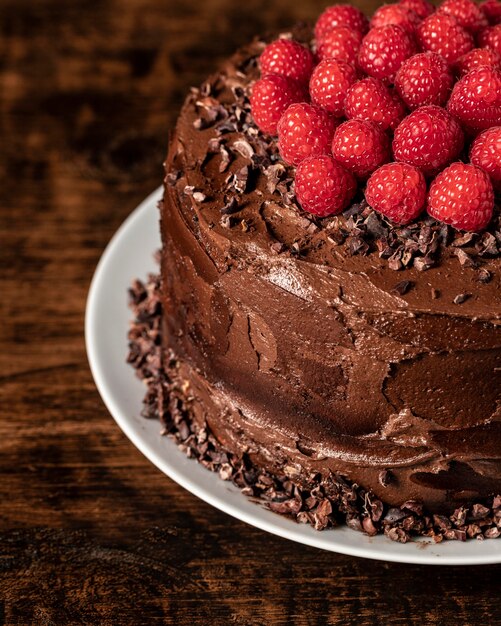 Close-up view of chocolate cake concept