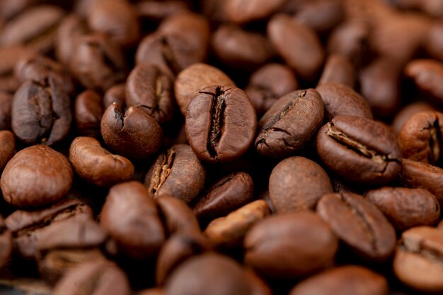 Close-up view of coffee beans concept