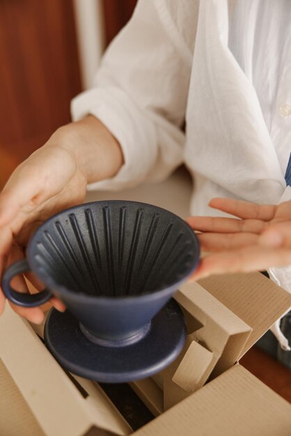 Close up view of coffee equipment