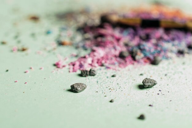 Close up view of colorful make up powder