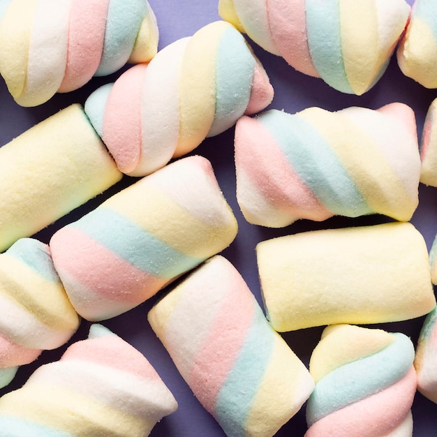 Close-up view of colorful marshmallows