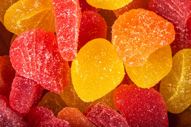 Close up view of colorful tasty marmalade candies