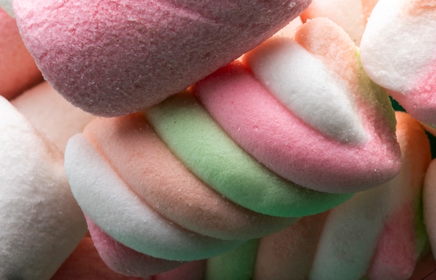 Close up view of colorful twisted marshmallow