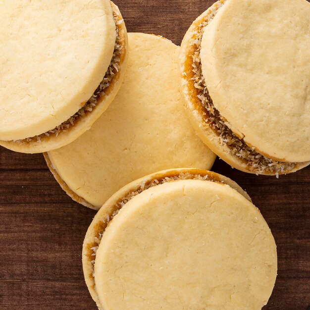 Close-up view of delicious alfajores cookies