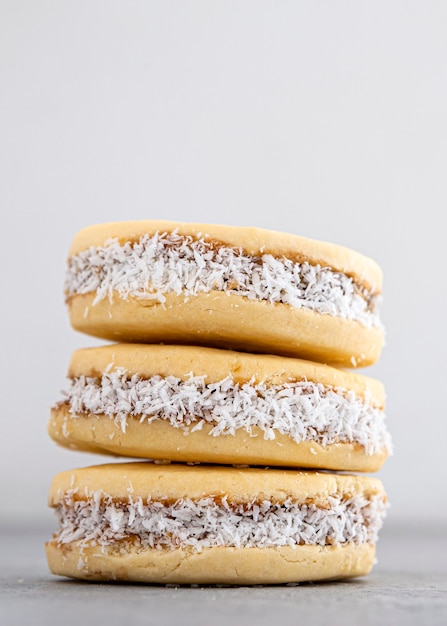 Close-up view of delicious alfajores cookies