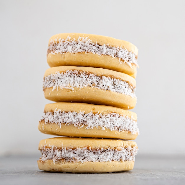 Close-up view of delicious alfajores cookies