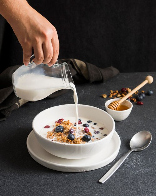 Close-up view of delicious cereal bowl